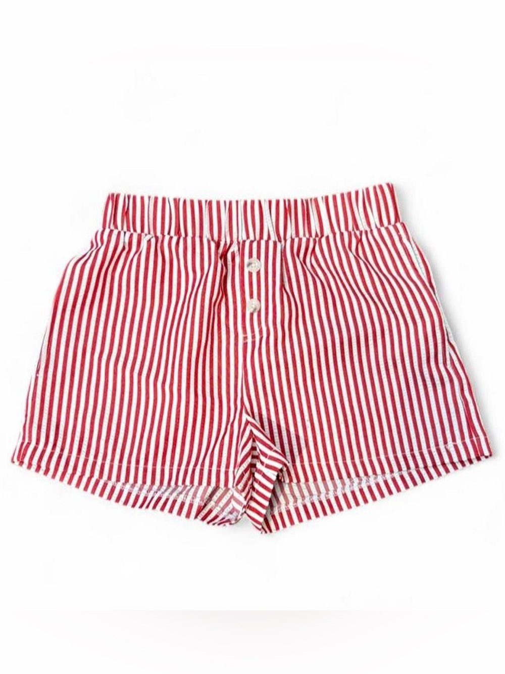 Happily Grey red white striped seersucker boxer style shorts